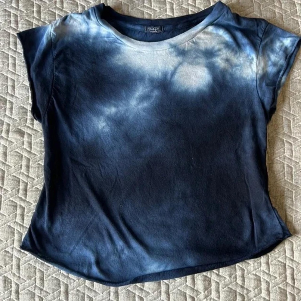 John Galt Brandy Melville Blue Tie Dye Cap Sleeve Crewneck Crop Tee Size OS